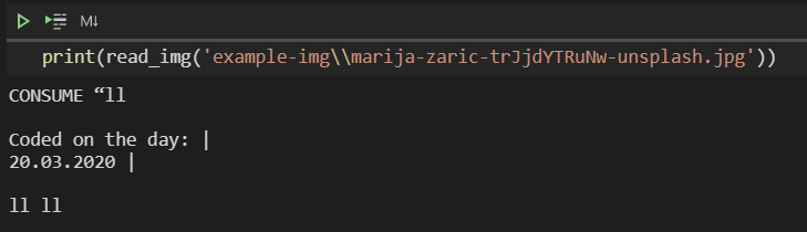 OCR Output of second image showing text being read with mixed results