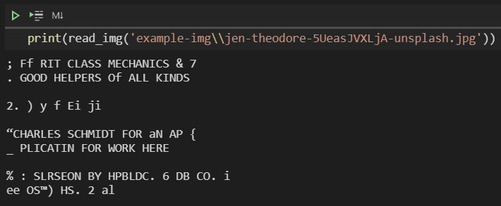 OCR Output of third image showing text being read with poor results